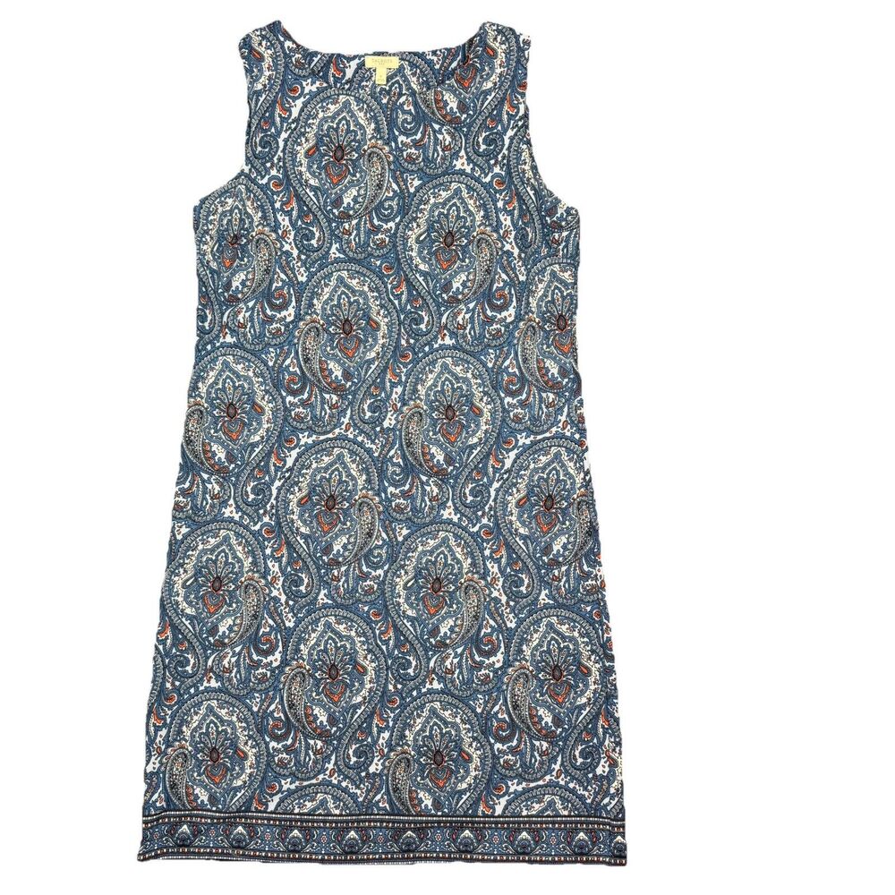 Talbots Blue Floral Paisley Shift Sleeveless Knit Stretch Womens Small EUC